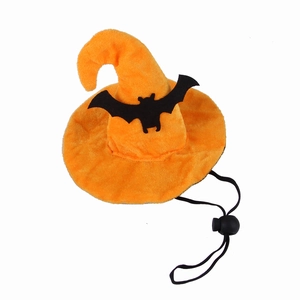 Chapeau de chauve-souris d'Halloween pour animaux en velours orange avec sangle ajustable