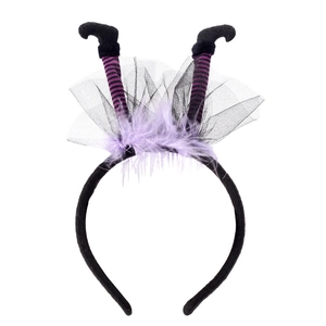 Halloween witch leg headband with purple feathers and striped legs for party costume