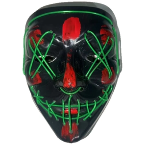 Halloween LED Vendetta mask in black and red with neon green EL wire glowing details