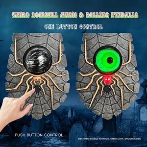 Halloween eyeball spider doorbell with green glowing light and rotating eye effect