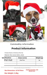 Detailed size specifications for the red and white plush Christmas pet hat for cats and dogs