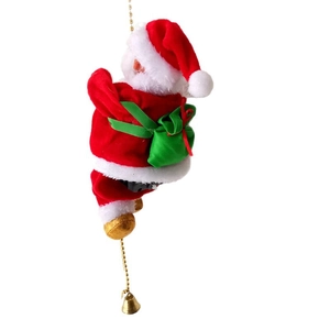Père Noël électrique grimpant sur une chaîne dorée avec sac cadeau et clochette