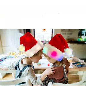 Detail of plush LED Christmas hat showing soft stretchy lining and colorful lights
