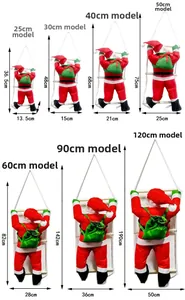 Tableau des tailles montrant 7 modèles de Père Noël grimpant avec mesures détaillées