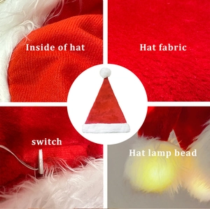 LED Christmas hat with plush white trim and red fabric featuring multiple detail views
