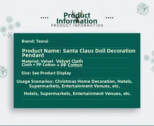 Detailed specs card for velvet Santa Claus wall climbing doll showing materials and size