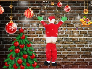 Funny velvet Santa Claus climbing wall decoration with classic red and white Christmas theme