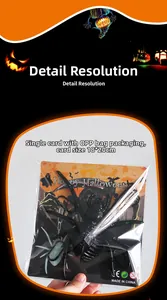 Detailed packaging of Halloween glow spider with individual back card and OPP bag