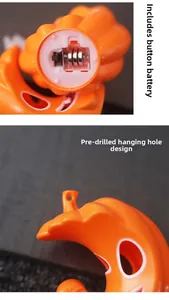 Detail view of Halloween pumpkin LED lamp showing the battery compartment and hanging hole