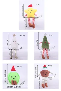 Size chart showing plush Christmas ornaments with detailed dimensions and weights