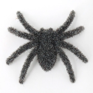 Giant Halloween flocking spider decoration with realistic grey and black long faux fur texture