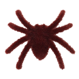 Realistic flocked giant spider with burgundy fur for Halloween haunted house decoration