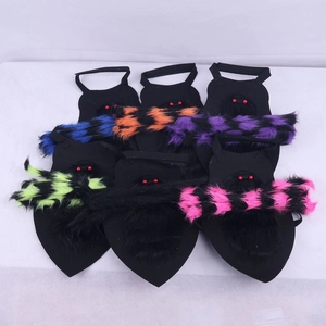 Detail view of colorful spider pet costumes with plush legs and adjustable straps