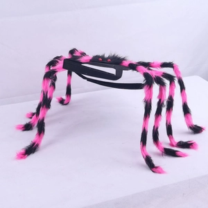 Pink and black striped Halloween spider costume for dogs with eight long furry legs