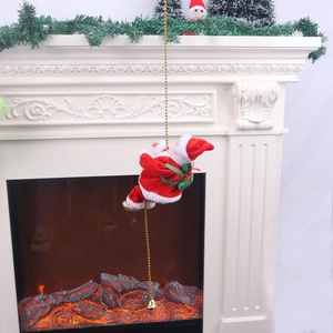 Electric climbing Santa Claus with golden bead chain and bells for Christmas fireplace decor