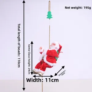 Detailed size specifications of the electric climbing Santa Claus with golden bead chain