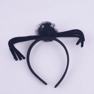 Plush black spider headband accessory for Halloween parties featuring fuzzy legs and eyes