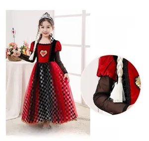 Detail of red velvet bodice and sequin heart on girls' Halloween queen costume