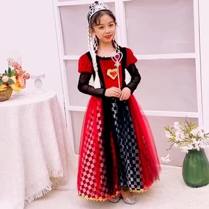 Kids Queen of Hearts costume dress with crown and scepter for Halloween party