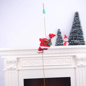 Electric climbing Santa Claus with gold bead chain and green gift bag for Christmas decor