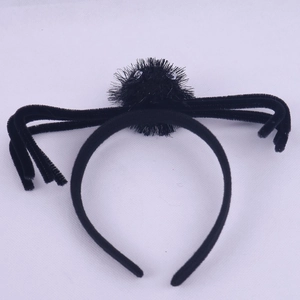 Halloween black plush spider headband for costume party decoration with soft fabric finish