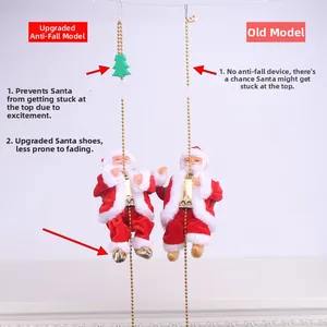 Detail view of electric climbing Santa with upgraded safety hook and golden boots