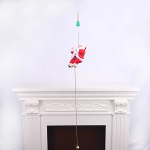 Electric climbing Santa Claus on gold bead rope with bells and green tree topper