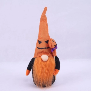 Gnome d'Halloween en peluche avec chapeau citrouille et barbe orange pour décoration