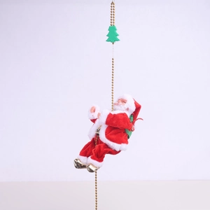 Electric climbing Santa Claus toy on gold bead chain with green tree topper for Christmas decor