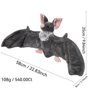 Tableau des tailles d'une peluche chauve-souris montrant l'envergure et la hauteur