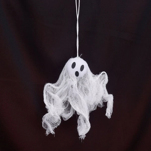 Hanging white mesh ghost decoration with black face for Halloween yard party decor