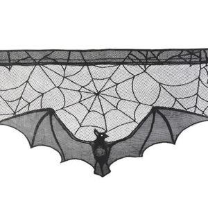 Halloween Vorhang aus schwarzer Spitze mit Fledermaus- und Spinnennetzmuster für Kamine