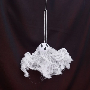Hanging white ghost Halloween decoration made of translucent mesh for yard and party decor