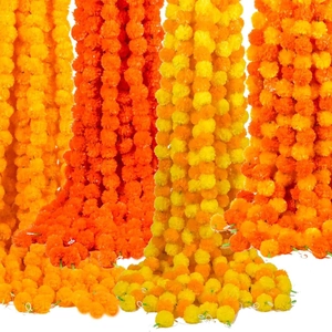 Artificial Marigold Flower Garlands Plastic Flowers Strands For Indian Wedding Diwali Decor Halloween Day Of The Dead Party Decorations Home Celebration Ornaments