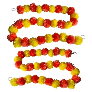 Vibrant orange and yellow artificial marigold flower garland for Indian Diwali festival decor
