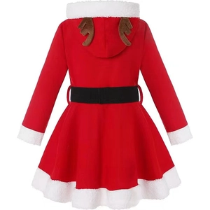 Rotes Weihnachts-Kapuzenkleid für Mädchen mit Rentiergeweih und weißem Pelzbesatz