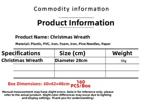 Specifiche della ghirlanda natalizia da 28cm con peso di 59g e materiali misti in PVC