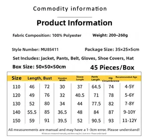 Detailed size chart for kids Grinch cosplay costume including height and age parameters