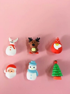 Detailed view of 6-piece Christmas silicone charms featuring Santa and reindeer figures