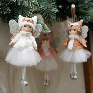 Mignon Ange de Noël Poupée Pendentif Tricot Maille Ange Fille Ornement Suspendu pour Arbre de Noël Fête Maison Cadeau