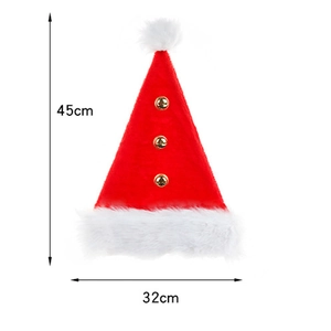 Plush red Santa hat with three gold bells, dimensions 45x32cm, festive Christmas decoration
