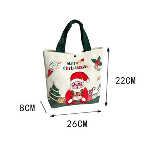 Detailansicht der weißen Weihnachtsgeschenktüte mit Weihnachtsmann und Rentier-Grafiken