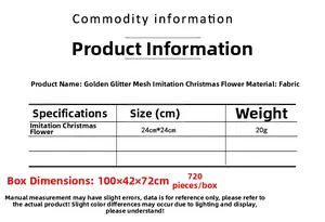 Detailed specifications for 24cm gold mesh Christmas flower with glitter sequins decoration
