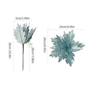 Light blue glitter artificial Christmas flower stem for holiday tree decoration
