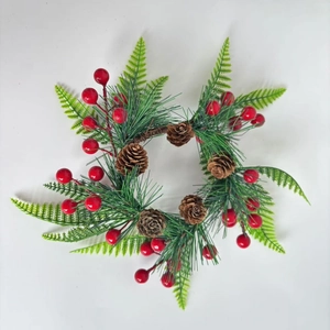 Künstlicher Weihnachtskranz Kerzenring Mit Roten Beeren Kiefernadeln Natürlichen Zapfen Für Tisch Party Dekoration