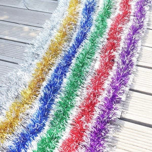 Colorful 10m tinsel garlands in gold silver red blue green for festive party decoration