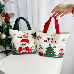 Weihnachten Canvas Geschenktüte Weihnachtsmann Rentier Druck Handtasche Mit Druckknopf Festliche Geschenktüte Für Süßigkeiten