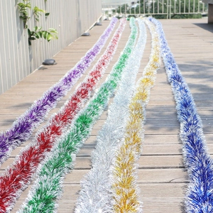 Colorful 10m metallic tinsel garlands in assorted colors for festive party decorations