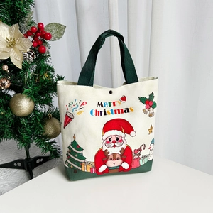 Weihnachtliche Tragetasche aus Segeltuch mit Weihnachtsmann und Rentier Motiv