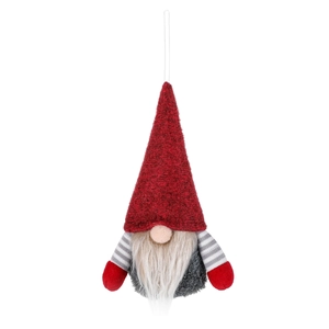 Christmas gnome hanging ornament with red felt hat and grey faux fur for tree decor